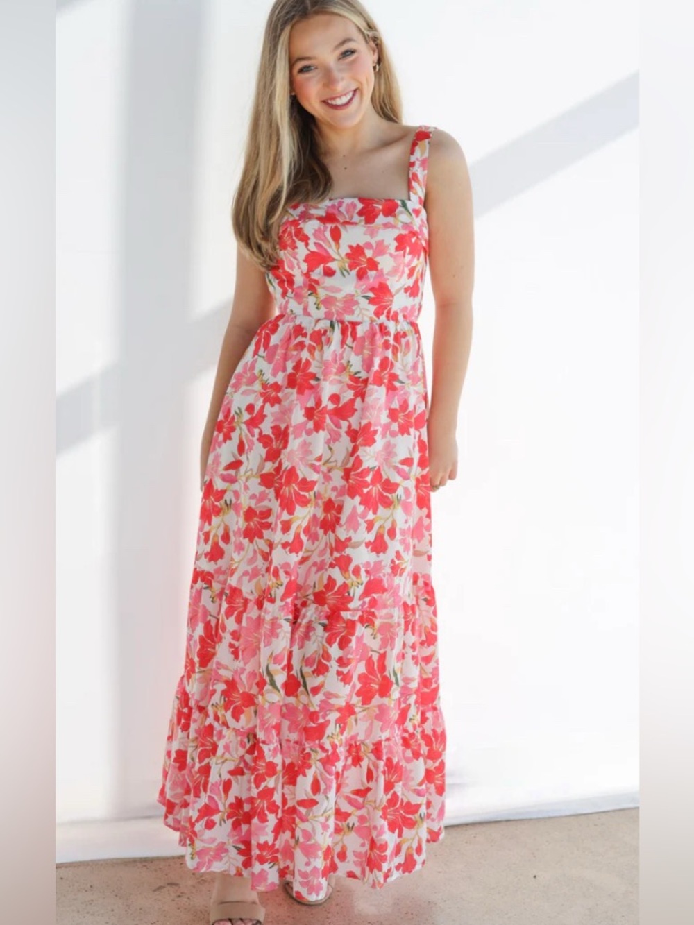 Indikah Women's Cross Back Maxi Floral Summer Sun Dress Red Size Medium NWT